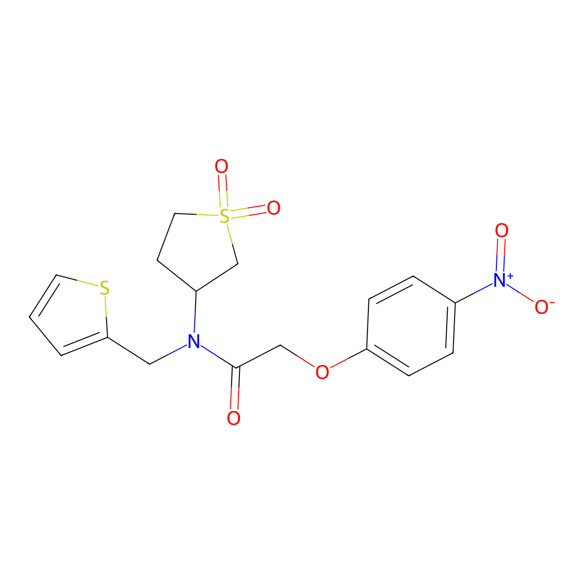 N-(1,1-dioxidotetrahydrothiophen-3-yl)-2-(4-nitrophenoxy)-N-(thiophen-2-ylmethyl)acetamide molecular structure, CAS 578747-11-2