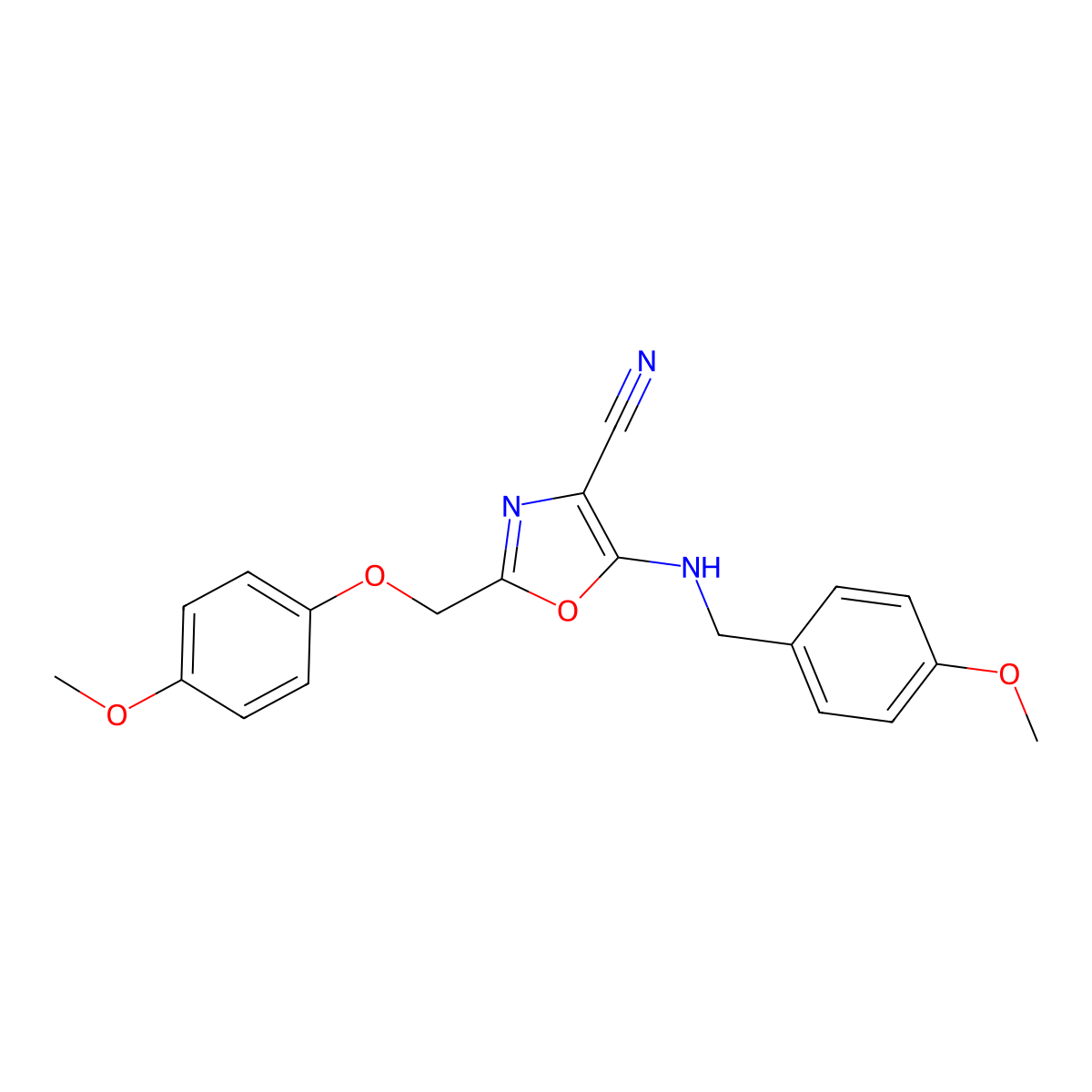 5-[(4-Methoxybenzyl)amino]-2-[(4-methoxyphenoxy)methyl]-1,3-oxazole-4-carbonitrile molecular structure, CAS 578747-20-3