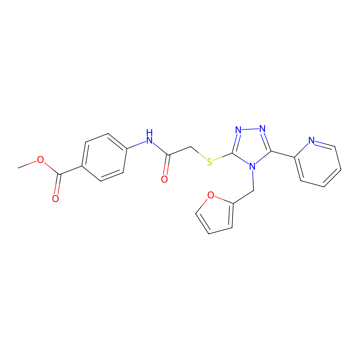 methyl 4-[({[4-(furan-2-ylmethyl)-5-(pyridin-2-yl)-4H-1,2,4-triazol-3-yl]sulfanyl}acetyl)amino]benzoate molecular structure, CAS 578747-41-8