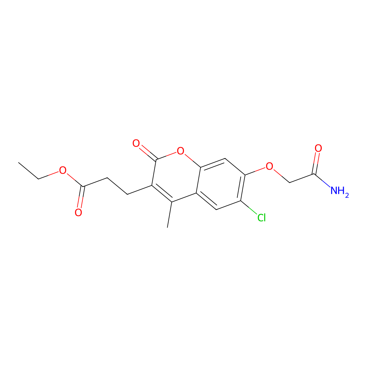 ethyl 3-[7-(2-amino-2-oxoethoxy)-6-chloro-4-methyl-2-oxo-2H-chromen-3-yl]propanoate molecular structure, CAS 578747-42-9