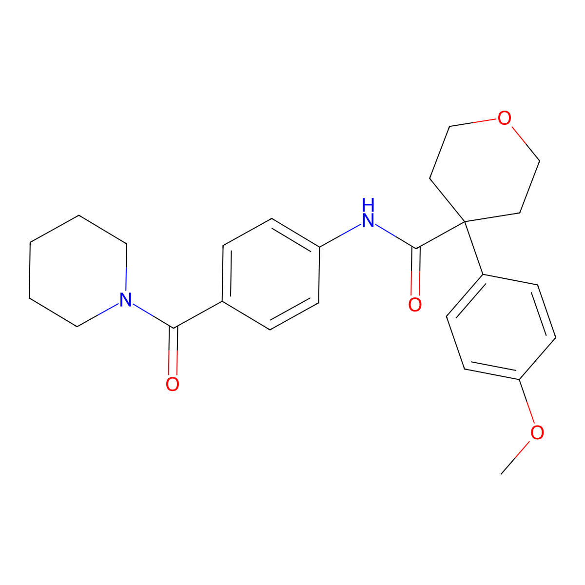 4-(4-methoxyphenyl)-N-[4-(piperidine-1-carbonyl)phenyl]oxane-4-carboxamide molecular structure, CAS 578747-56-5