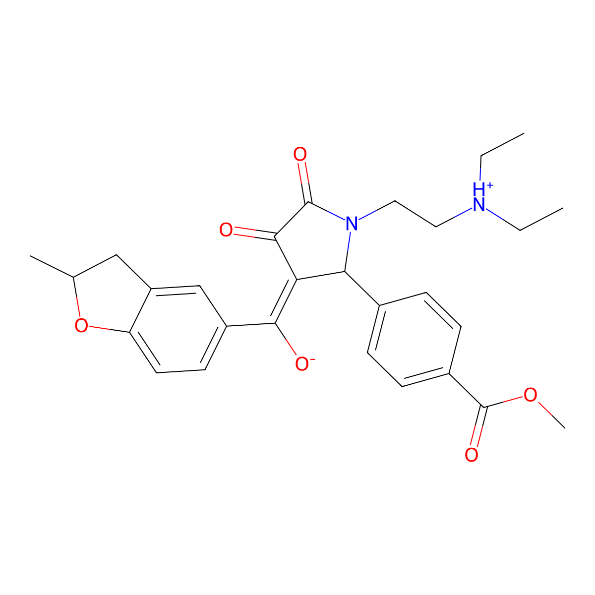 methyl 4-{1-[2-(diethylamino)ethyl]-4-hydroxy-3-(2-methyl-2,3-dihydro-1-benzofuran-5-carbonyl)-5-oxo-2,5-dihydro-1H-pyrrol-2-yl}benzoate molecular structure, CAS 578747-57-6