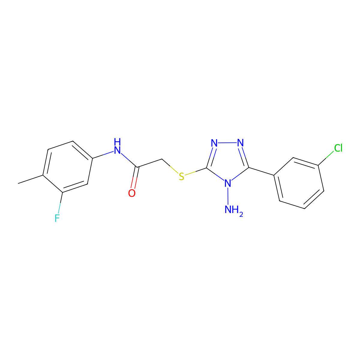 2-[4-amino-5-(3-chlorophenyl)(1,2,4-triazol-3-ylthio)]-N-(3-fluoro-4-methylphe nyl)acetamide molecular structure, CAS 578747-62-3