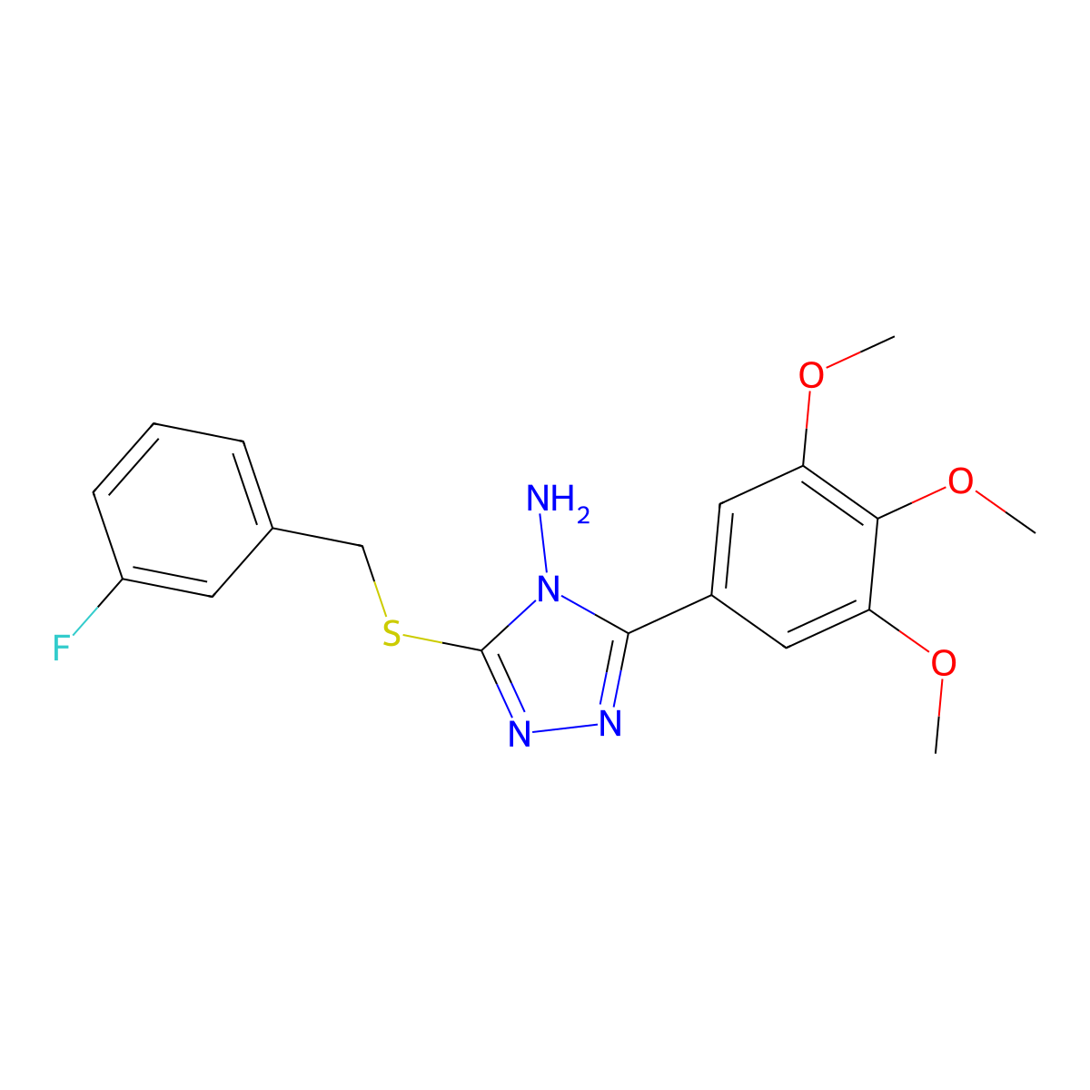 3-((3-Fluorobenzyl)thio)-5-(3,4,5-trimethoxyphenyl)-4H-1,2,4-triazol-4-ylamine molecular structure, CAS 578747-81-6