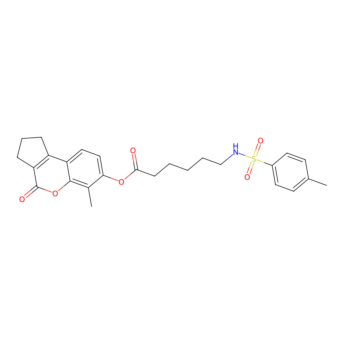 6-Methyl-4-oxo-1,2,3,4-tetrahydrocyclopenta[c]chromen-7-yl 6-{[(4-methylphenyl)sulfonyl]amino}hexanoate molecular structure, CAS 578747-82-7