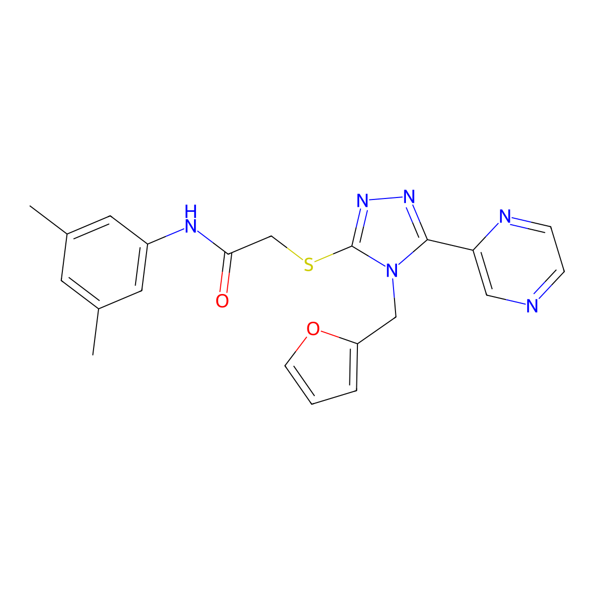 N-(3,5-dimethylphenyl)-2-{[4-(furan-2-ylmethyl)-5-(pyrazin-2-yl)-4H-1,2,4-triazol-3-yl]sulfanyl}acetamide molecular structure, CAS 578747-95-2