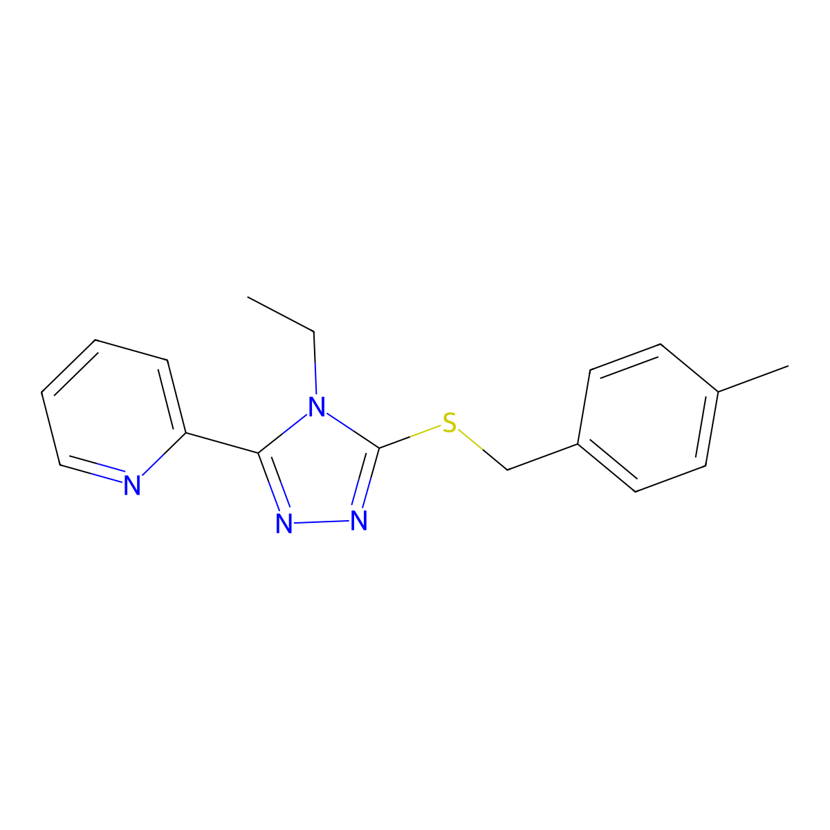 2-(4-Ethyl-5-((4-methylbenzyl)thio)-4H-1,2,4-triazol-3-YL)pyridine molecular structure, CAS 578748-19-3
