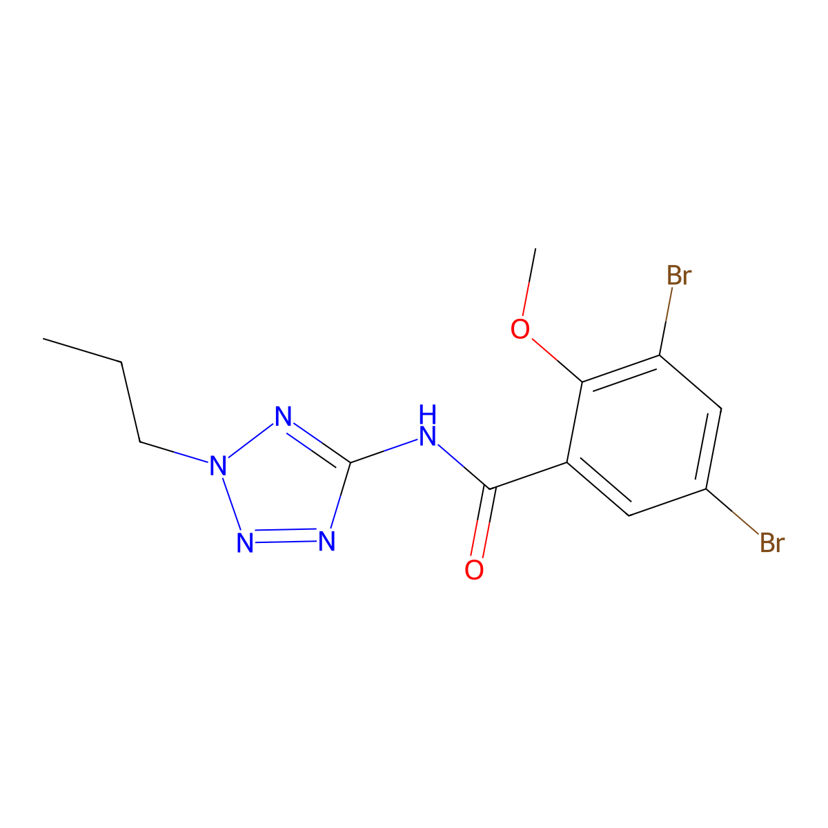 3,5-dibromo-2-methoxy-N-(2-propyltetrazol-5-yl)benzamide molecular structure, CAS 578748-24-0