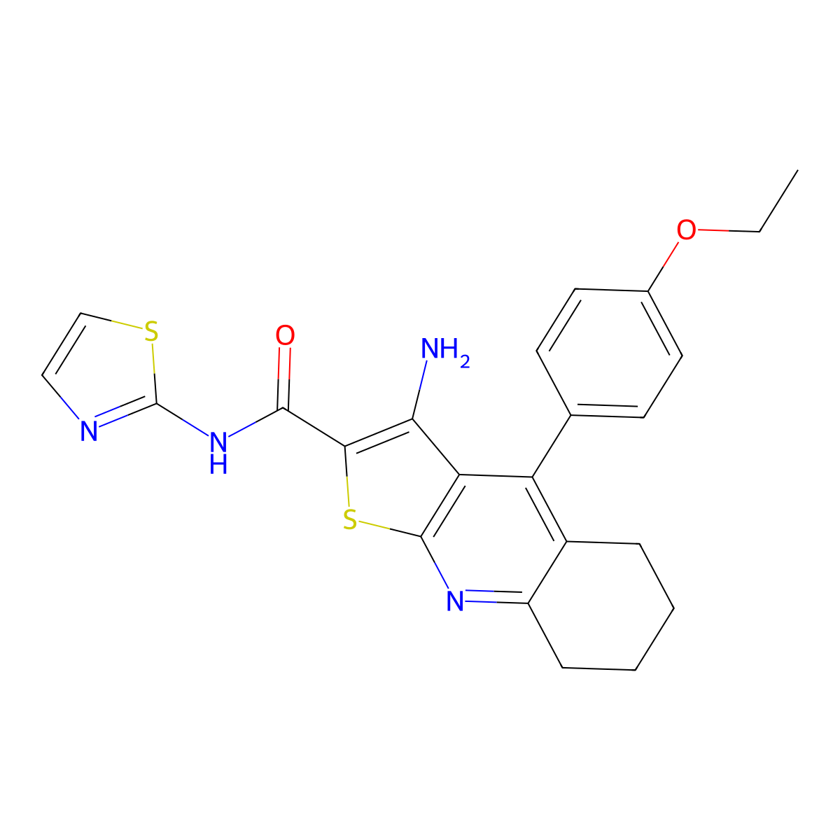 3-amino-4-(4-ethoxyphenyl)-N-(1,3-thiazol-2-yl)-5,6,7,8-tetrahydrothieno[2,3-b]quinoline-2-carboxamide molecular structure, CAS 578748-60-4