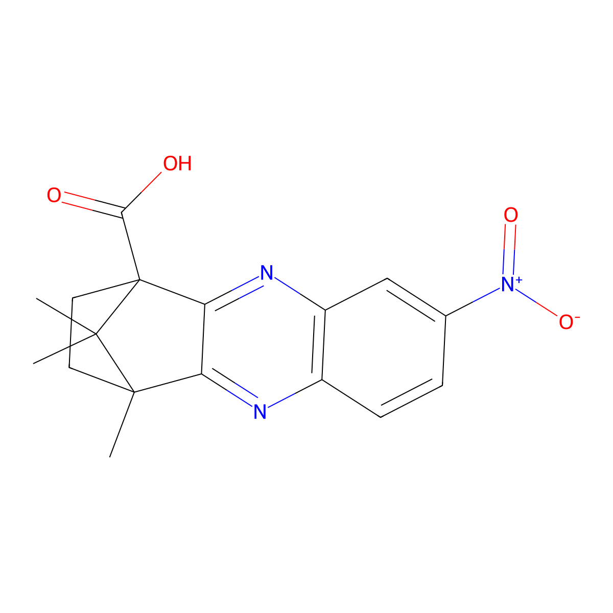 12,15,15-Trimethyl-6-nitro-3,10-diazatetracyclo[10.2.1.0<2,11>.0<4,9>]pentadec a-2(11),3,5,7,9-pentaenecarboxylic acid molecular structure, CAS 578748-97-7