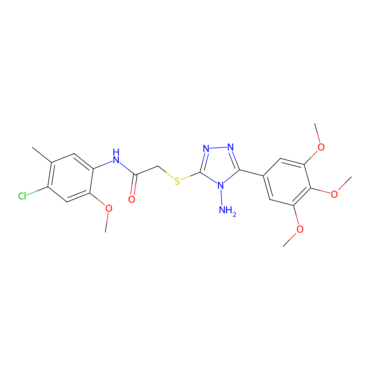 2-{[4-amino-5-(3,4,5-trimethoxyphenyl)-4H-1,2,4-triazol-3-yl]sulfanyl}-N-(4-chloro-2-methoxy-5-methylphenyl)acetamide molecular structure, CAS 578749-01-6