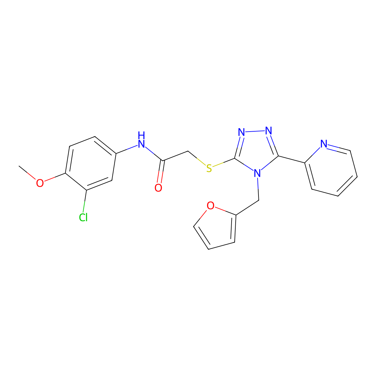 N-(3-chloro-4-methoxyphenyl)-2-{[4-(furan-2-ylmethyl)-5-(pyridin-2-yl)-4H-1,2,4-triazol-3-yl]sulfanyl}acetamide molecular structure, CAS 578749-08-3