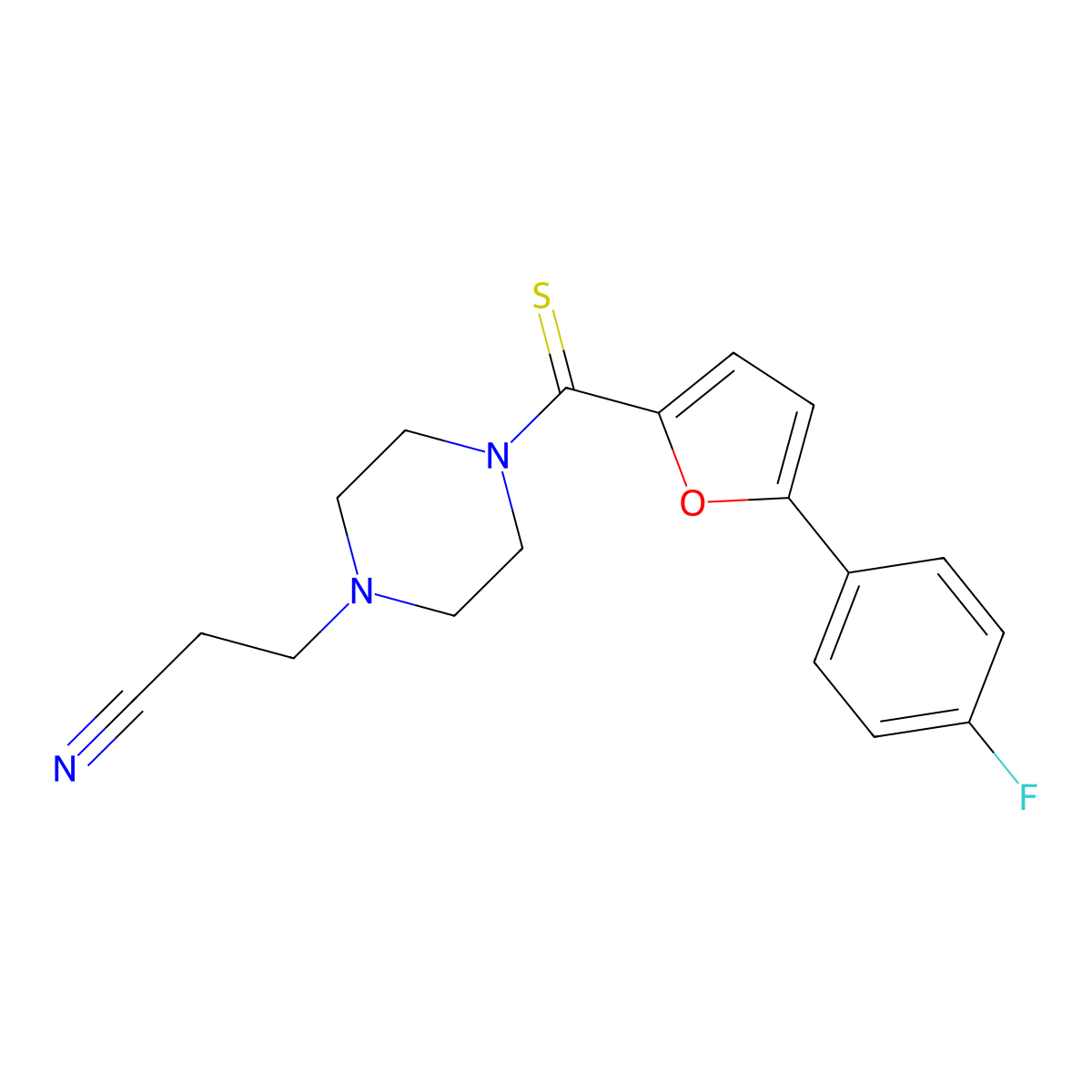 3-(4-(5-(4-Fluorophenyl)furan-2-carbonothioyl)piperazin-1-yl)propanenitrile molecular structure, CAS 578749-13-0