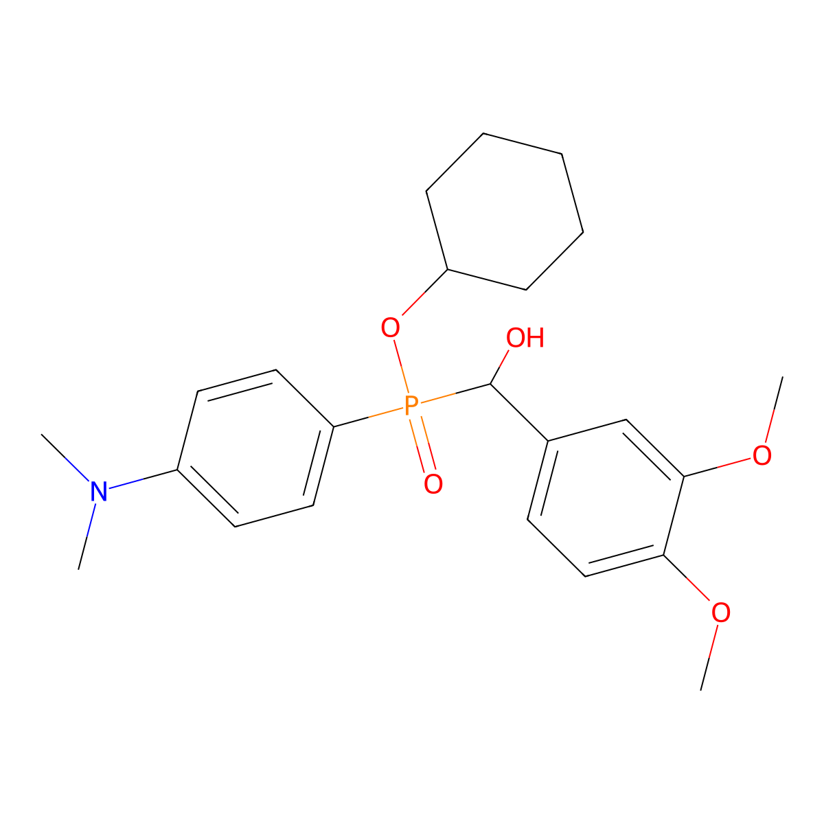 Cyclohexyl ((3,4-dimethoxyphenyl)(hydroxy)methyl)(4-(dimethylamino)phenyl)phosphinate molecular structure, CAS 578749-19-6