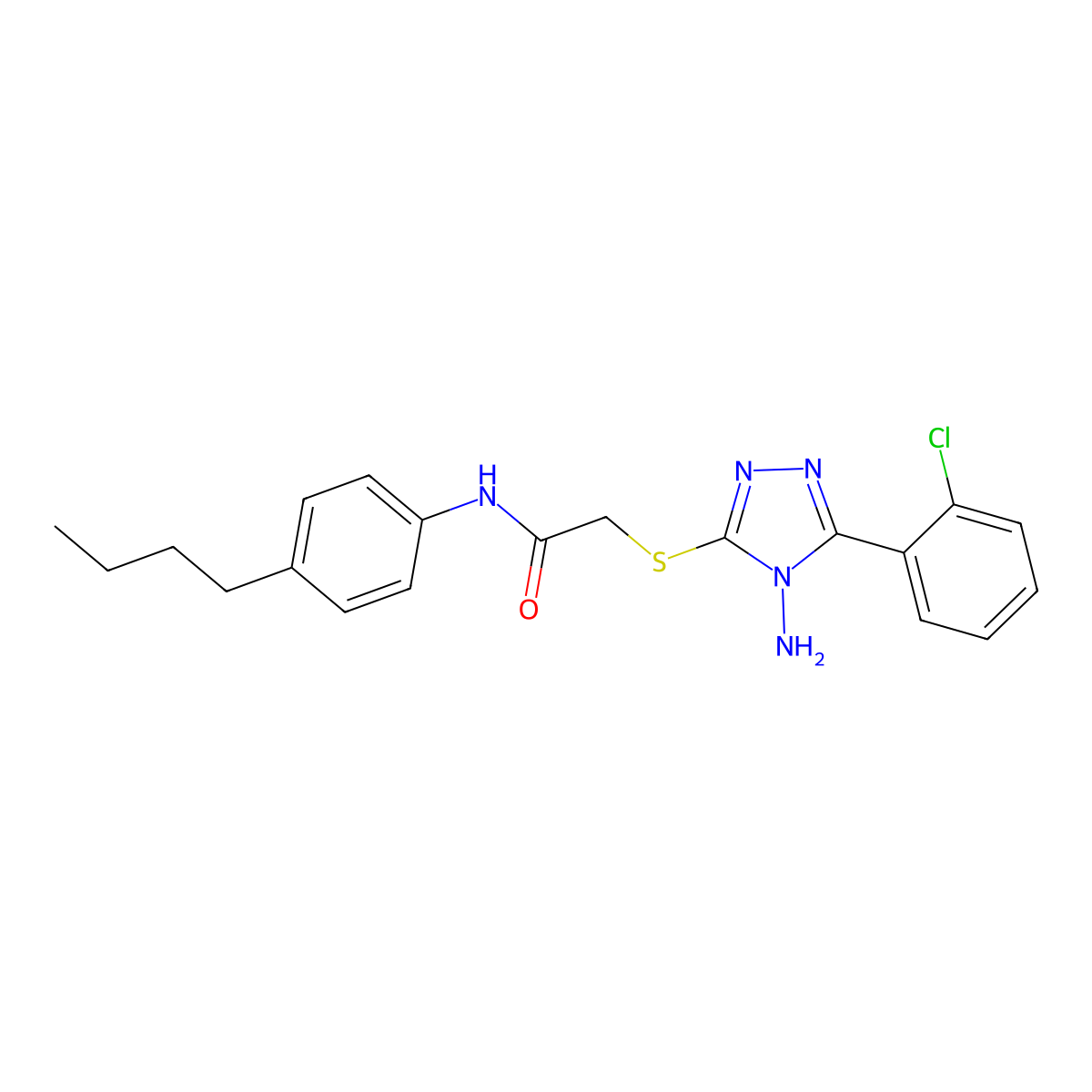 2-((4-amino-5-(2-chlorophenyl)-4H-1,2,4-triazol-3-yl)thio)-N-(4-butylphenyl)acetamide molecular structure, CAS 578749-21-0