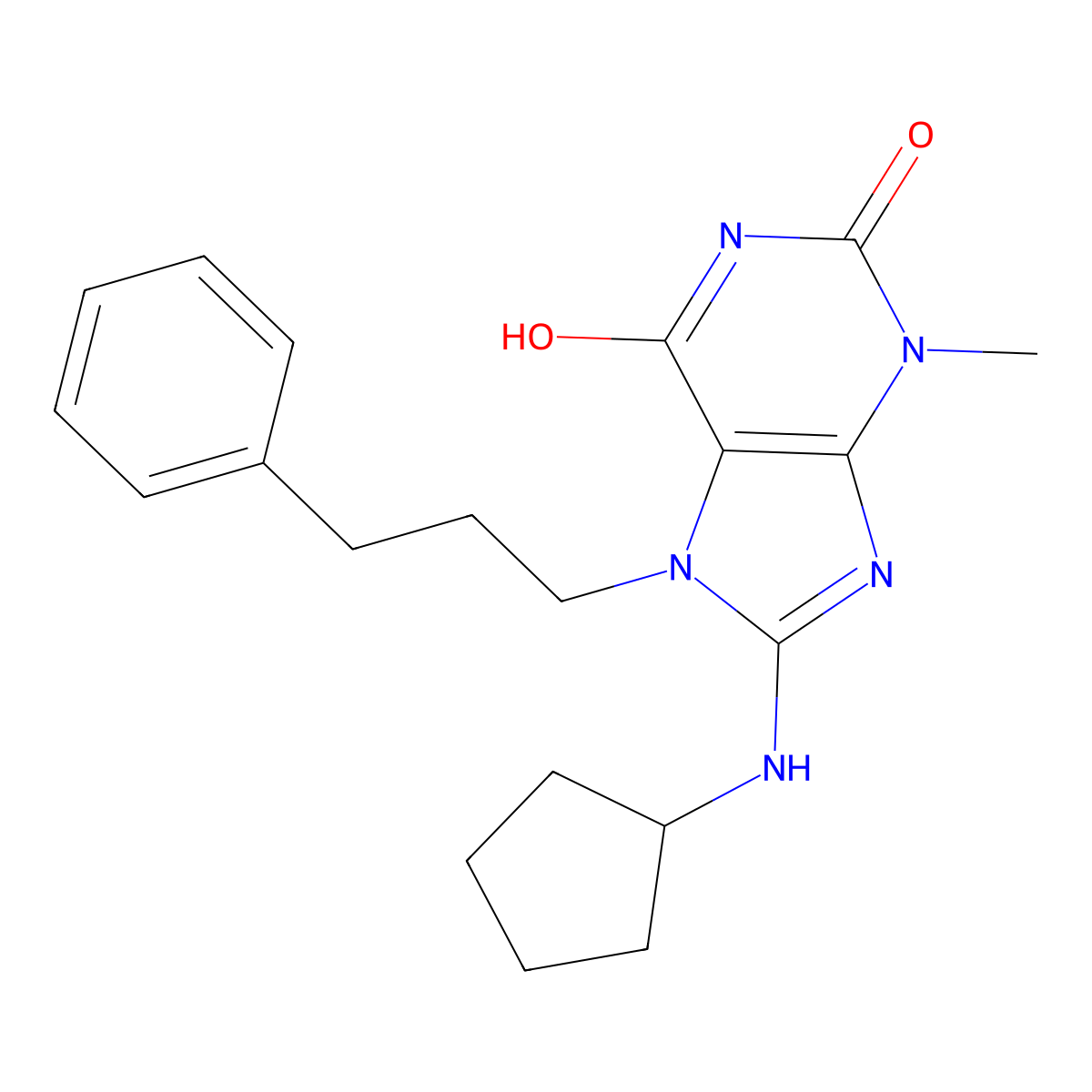 8-(cyclopentylamino)-3-methyl-7-(3-phenylpropyl)-1H-purine-2,6(3H,7H)-dione molecular structure, CAS 578749-25-4
