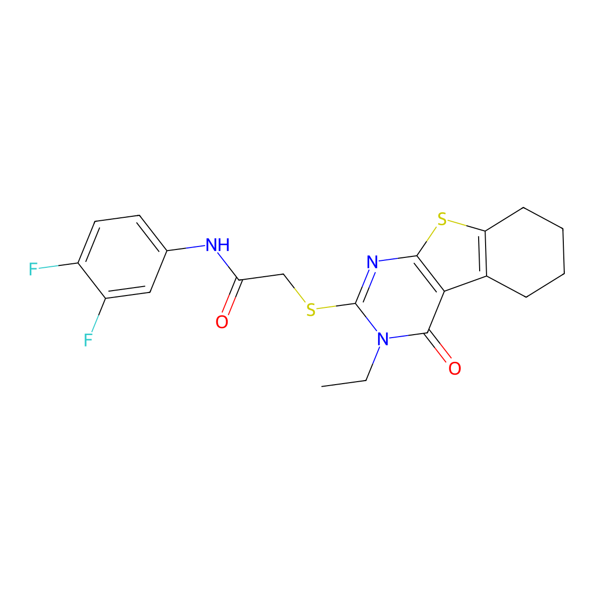 N-(3,4-Difluorophenyl)-2-[(3-ethyl-4-oxo-3,4,5,6,7,8-hexahydro[1]benzothieno[2,3-D]pyrimidin-2-YL)sulfanyl]acetamide molecular structure, CAS 578749-34-5