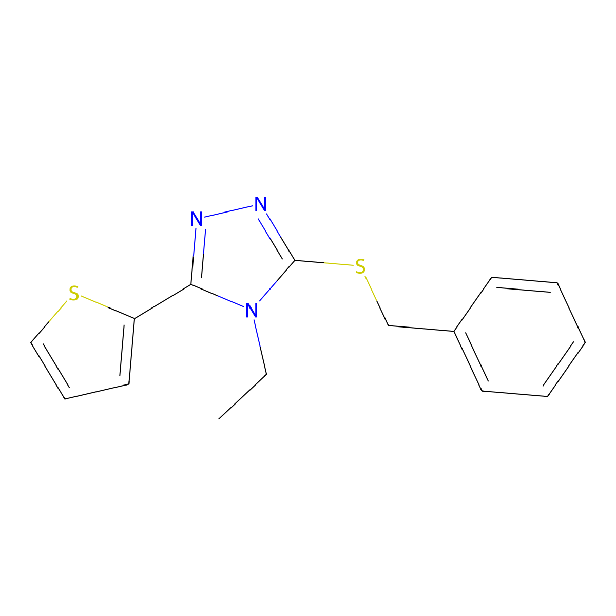 3-Benzylsulfanyl-4-ethyl-5-thiophen-2-yl-1,2,4-triazole molecular structure, CAS 578749-47-0