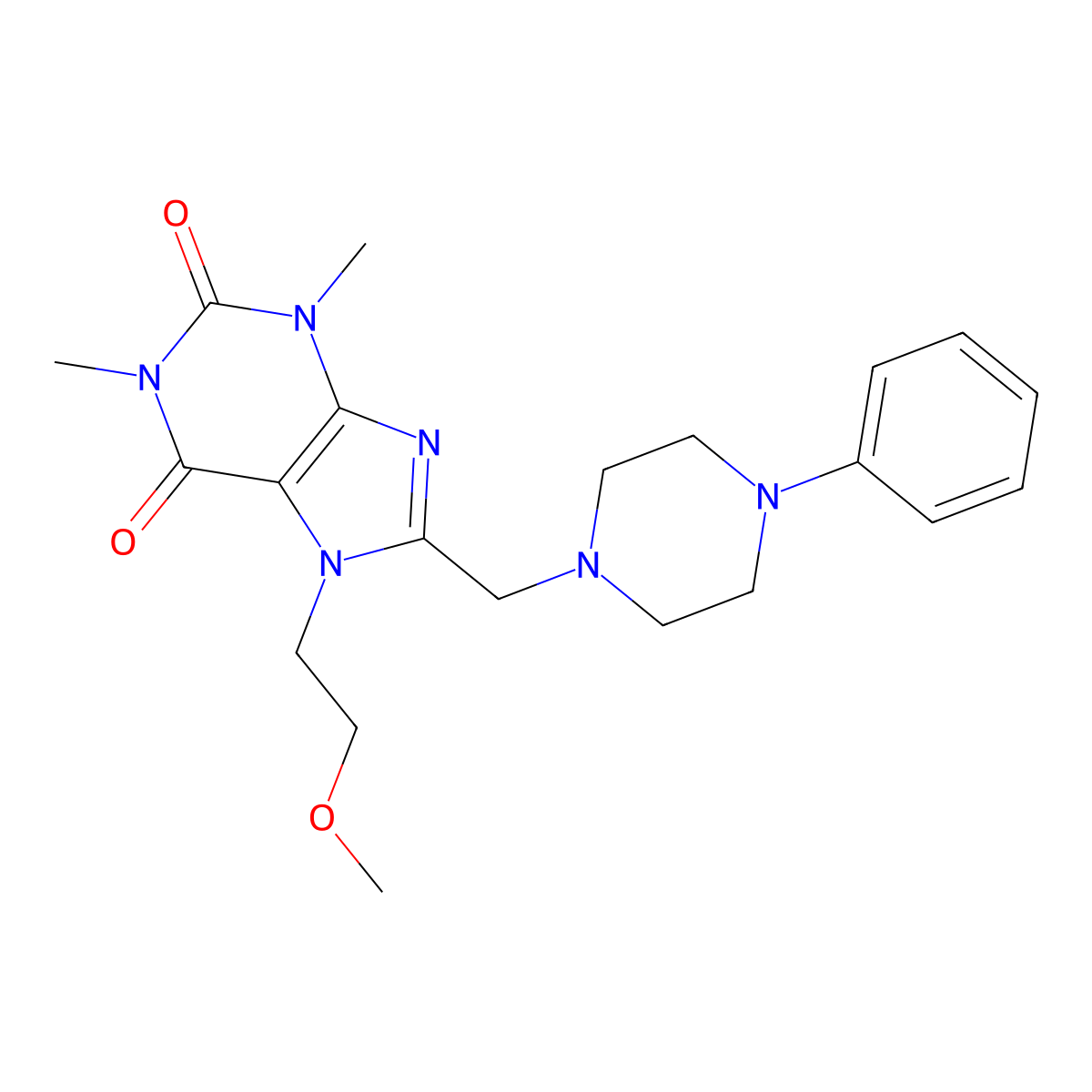 7-(2-Methoxy-ethyl)-1,3-dimethyl-8-(4-phenyl-piperazin-1-ylmethyl)-3,7-dihydro-purine-2,6-dione molecular structure, CAS 578749-52-7