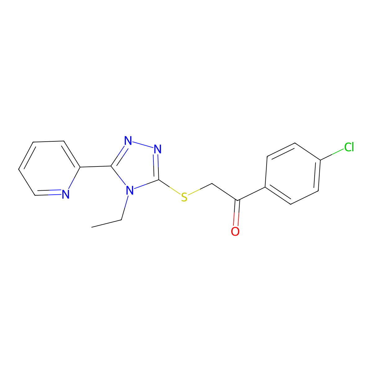 1-(4-chlorophenyl)-2-{[4-ethyl-5-(pyridin-2-yl)-4H-1,2,4-triazol-3-yl]sulfanyl}ethanone molecular structure, CAS 578749-68-5