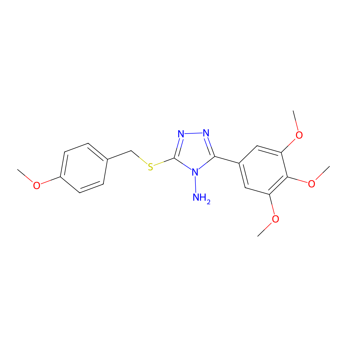 3-((4-Methoxybenzyl)thio)-5-(3,4,5-trimethoxyphenyl)-4H-1,2,4-triazol-4-ylamine molecular structure, CAS 578750-07-9