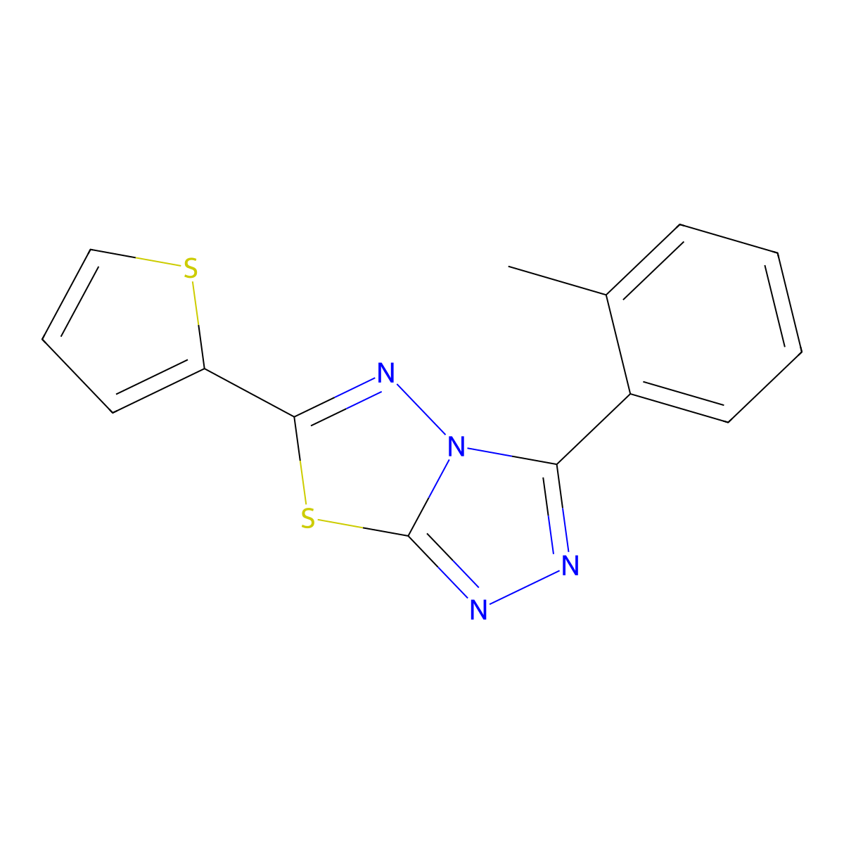 3-(2-Methylphenyl)-6-thiophen-2-yl-[1,2,4]triazolo[3,4-b][1,3,4]thiadiazole molecular structure, CAS 578750-08-0