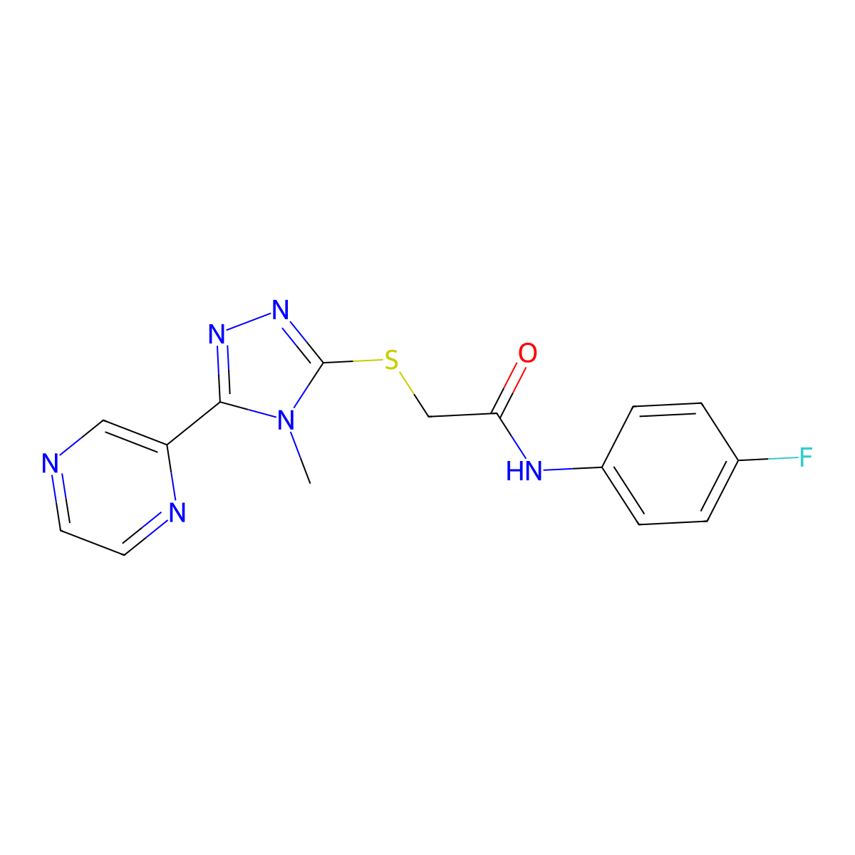 N-(4-fluorophenyl)-2-{[4-methyl-5-(pyrazin-2-yl)-4H-1,2,4-triazol-3-yl]sulfanyl}acetamide molecular structure, CAS 578750-11-5