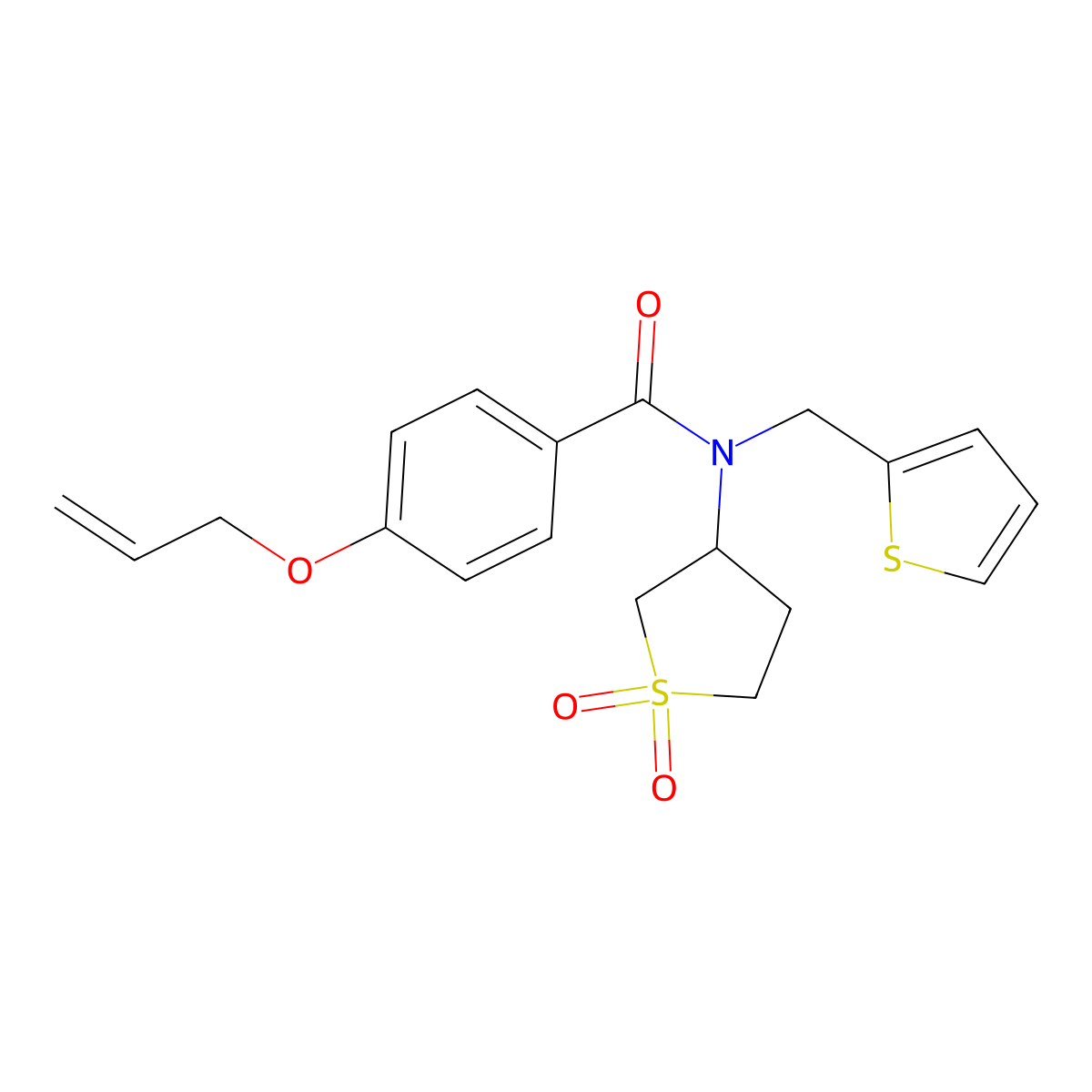 4-(allyloxy)-N-(1,1-dioxidotetrahydrothiophen-3-yl)-N-(thiophen-2-ylmethyl)benzamide molecular structure, CAS 578750-24-0