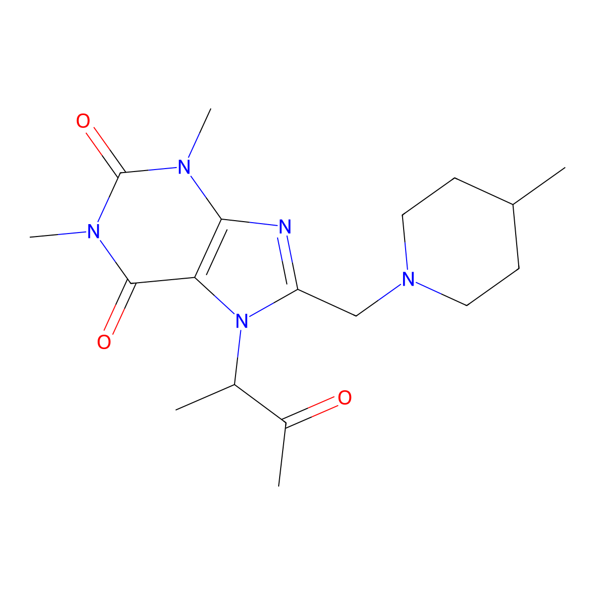 1,3-Dimethyl-8-[(4-methylpiperidin-1-yl)methyl]-7-(3-oxobutan-2-yl)purine-2,6-dione molecular structure, CAS 578750-37-5
