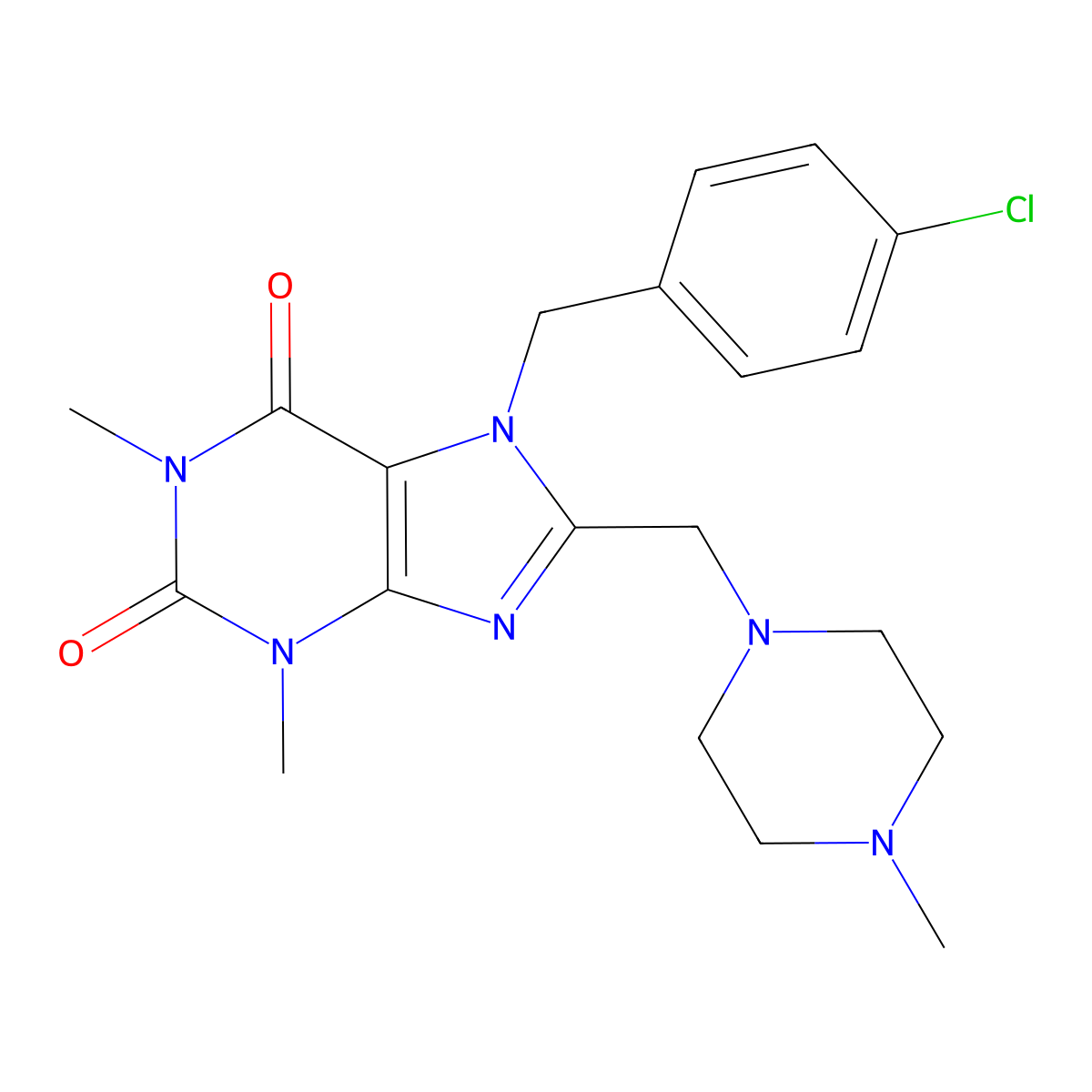 7-(4-chlorobenzyl)-1,3-dimethyl-8-((4-methylpiperazin-1-yl)methyl)-1H-purine-2,6(3H,7H)-dione molecular structure, CAS 578750-47-7