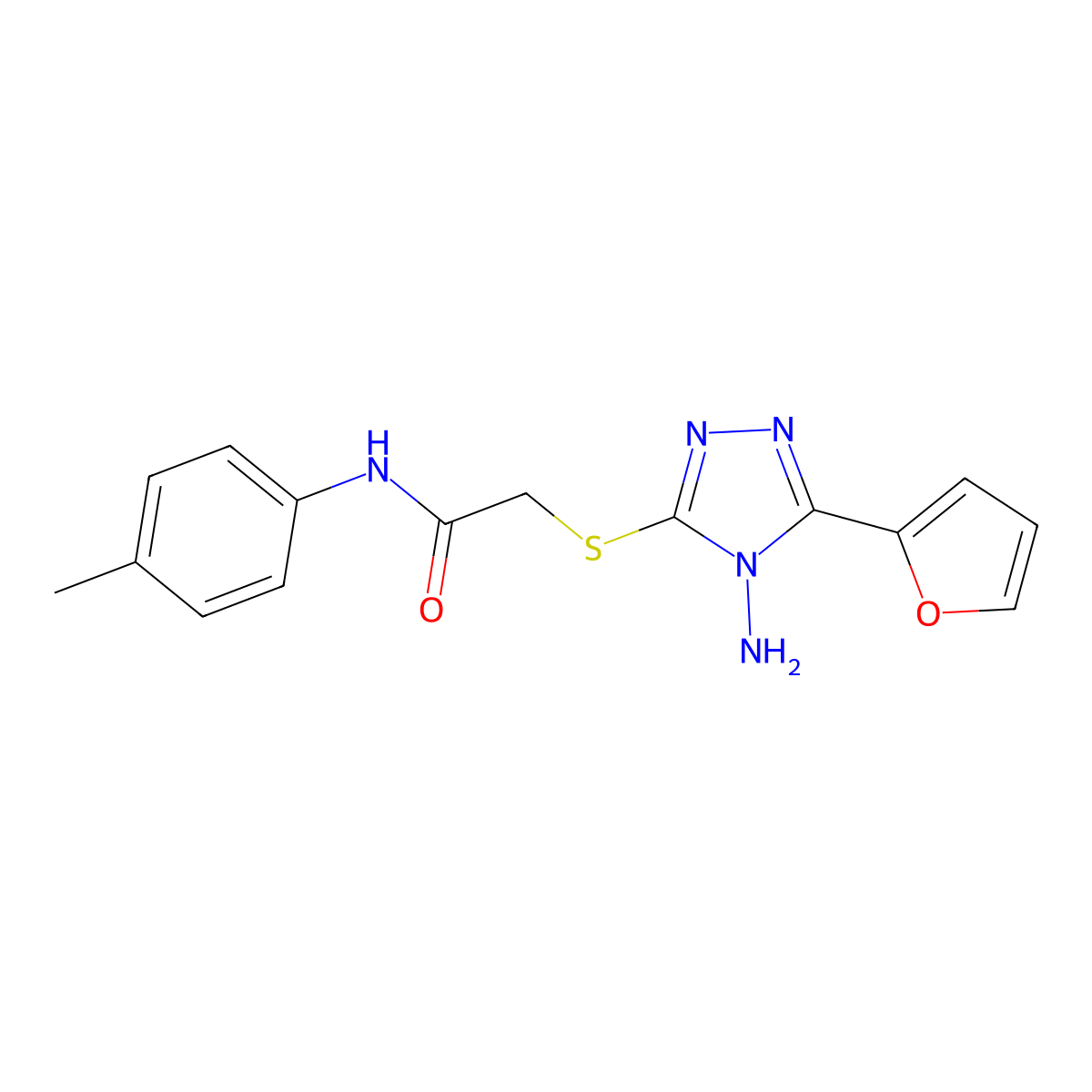 2-((4-amino-5-(furan-2-yl)-4H-1,2,4-triazol-3-yl)thio)-N-(p-tolyl)acetamide molecular structure, CAS 578750-58-0