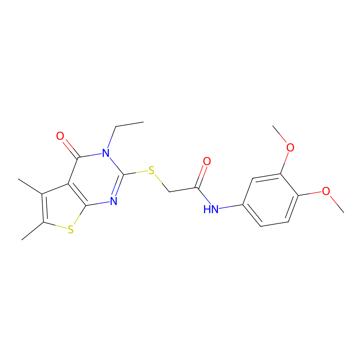 N-(3,4-Dimethoxyphenyl)-2-((3-ethyl-5,6-dimethyl-4-oxo-3,4-dihydrothieno(2,3-D)pyrimidin-2-YL)sulfanyl)acetamide molecular structure, CAS 578750-65-9