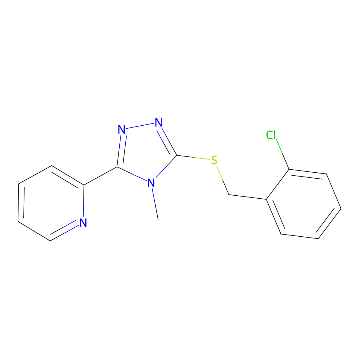 3-[(2-Chlorophenyl)methylthio]-4-methyl-5-(2-pyridyl)-1,2,4-triazole molecular structure, CAS 578750-96-6