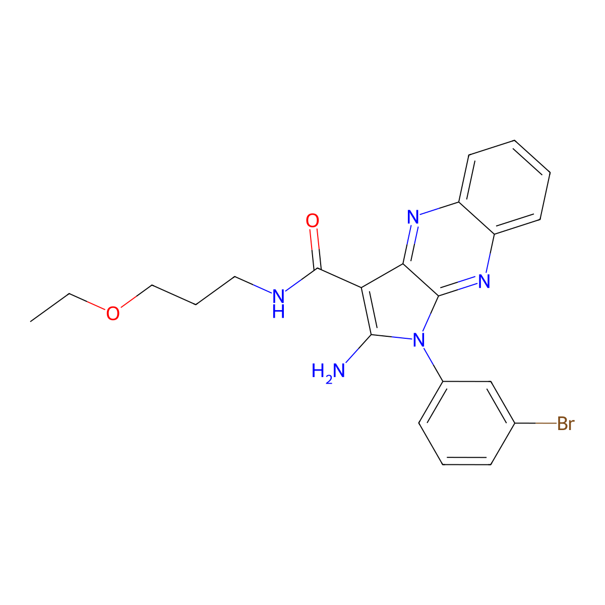 2-amino-1-(3-bromophenyl)-N-(3-ethoxypropyl)-1H-pyrrolo[2,3-b]quinoxaline-3-carboxamide molecular structure, CAS 578751-06-1