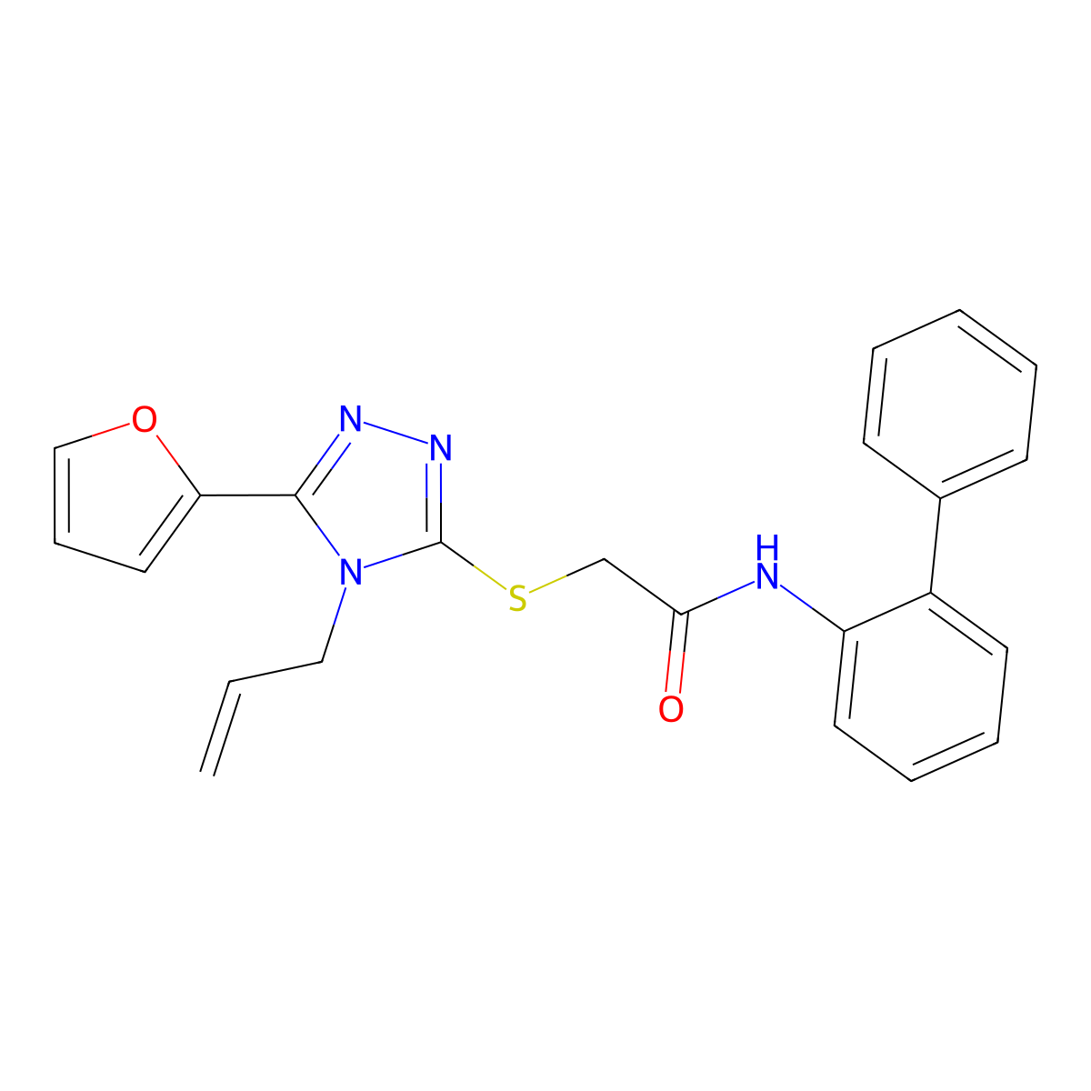2-(5-(2-furyl)-4-prop-2-enyl(1,2,4-triazol-3-ylthio))-N-(2-phenylphenyl)acetam ide molecular structure, CAS 578751-21-0