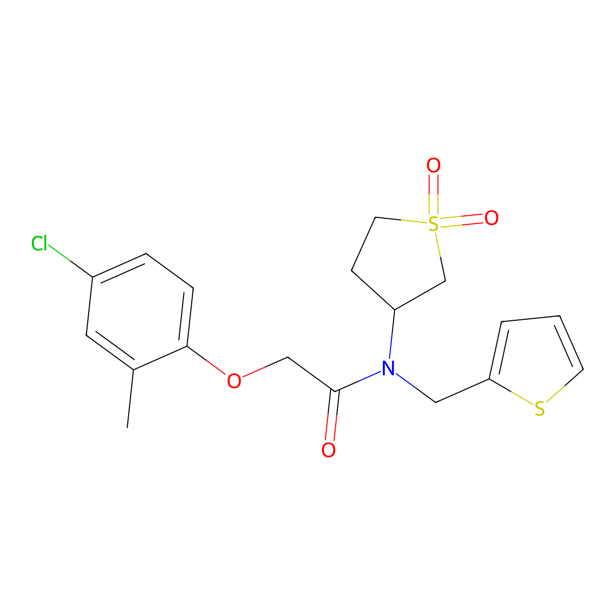 2-(4-chloro-2-methylphenoxy)-N-(1,1-dioxidotetrahydrothiophen-3-yl)-N-(thiophen-2-ylmethyl)acetamide molecular structure, CAS 578751-31-2