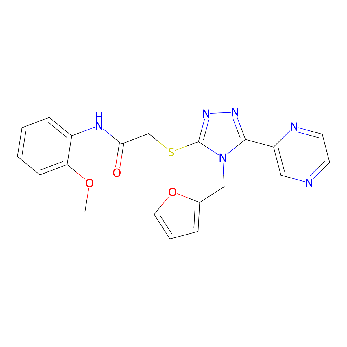 2-{[4-(furan-2-ylmethyl)-5-(pyrazin-2-yl)-4H-1,2,4-triazol-3-yl]sulfanyl}-N-(2-methoxyphenyl)acetamide molecular structure, CAS 578751-32-3