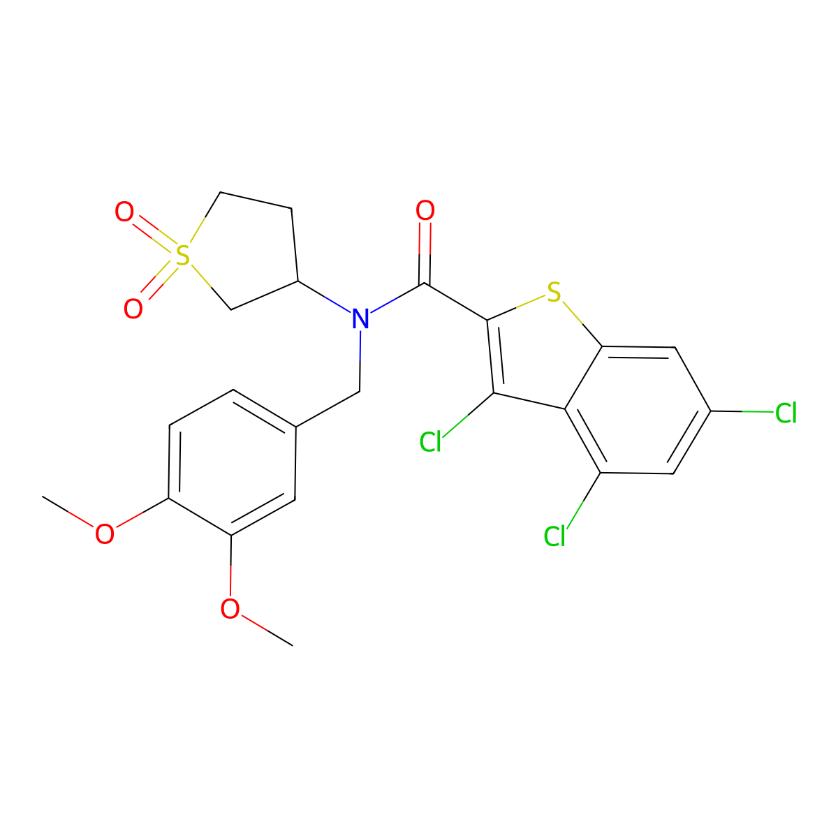 3,4,6-trichloro-N-(3,4-dimethoxybenzyl)-N-(1,1-dioxidotetrahydrothiophen-3-yl)-1-benzothiophene-2-carboxamide molecular structure, CAS 578751-35-6