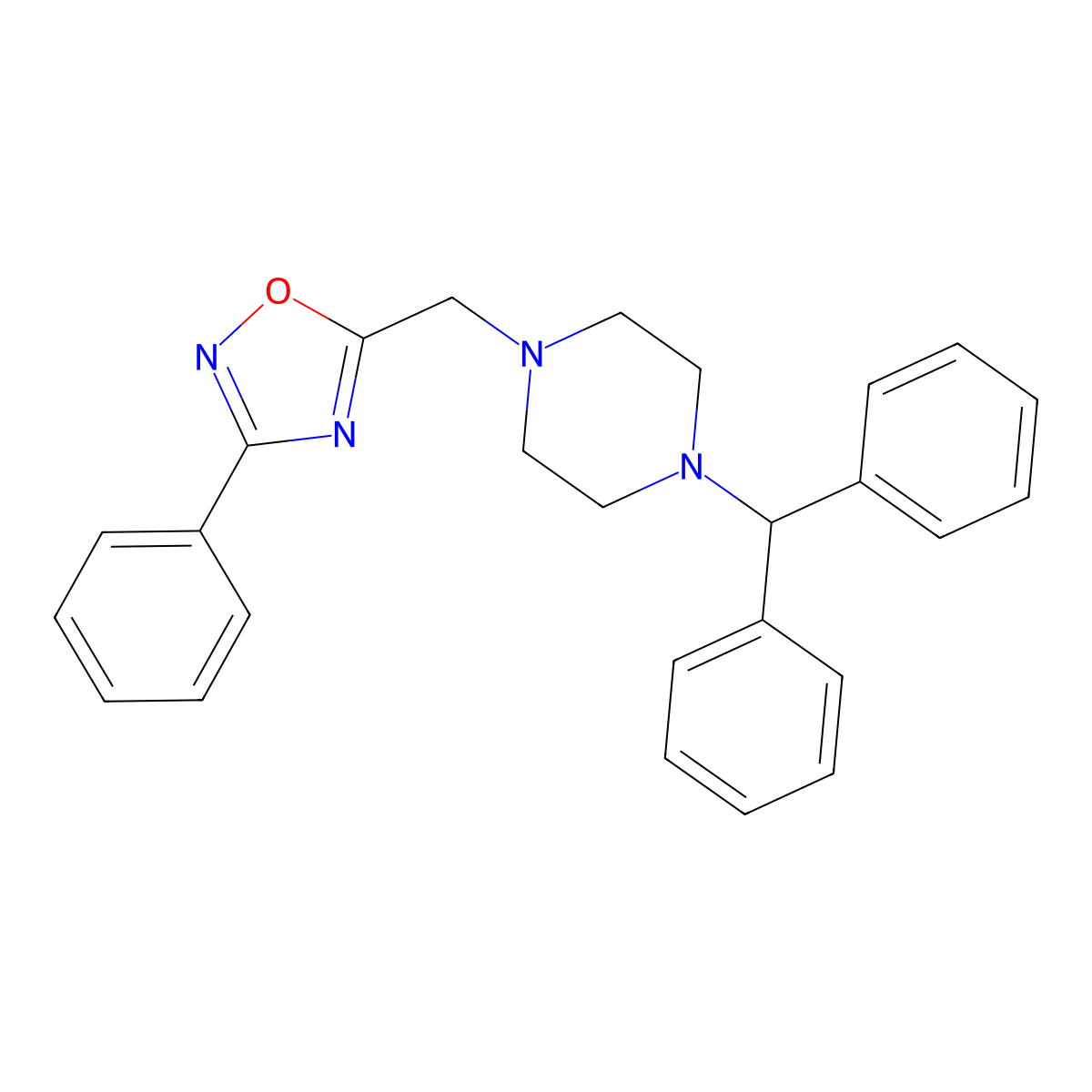 1-(Diphenylmethyl)-4-[(3-phenyl-1,2,4-oxadiazol-5-yl)methyl]piperazine molecular structure, CAS 578751-36-7