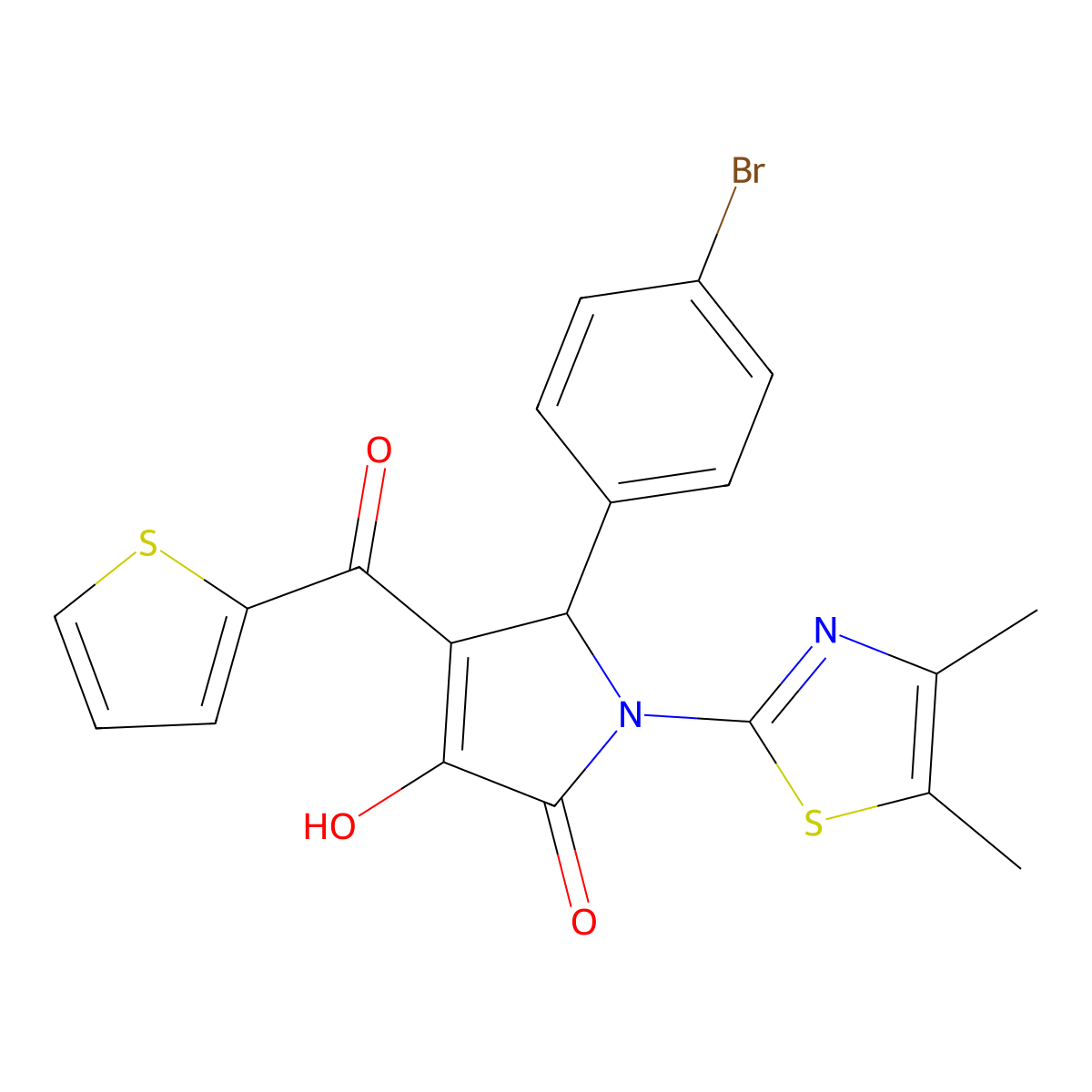 (4E)-5-(4-bromophenyl)-1-(4,5-dimethyl-1,3-thiazol-2-yl)-4-[hydroxy(thiophen-2-yl)methylidene]pyrrolidine-2,3-dione molecular structure, CAS 578751-47-0