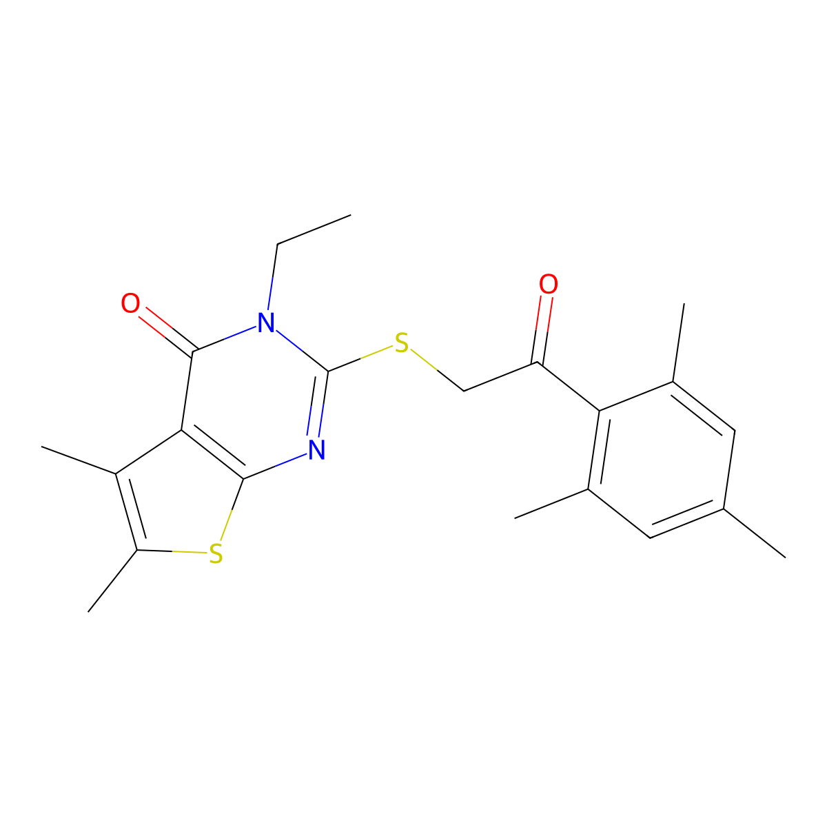 3-ET-2-((2-Mesityl-2-oxoethyl)thio)-5,6-dimethylthieno(2,3-D)pyrimidin-4(3H)-one molecular structure, CAS 578751-54-9