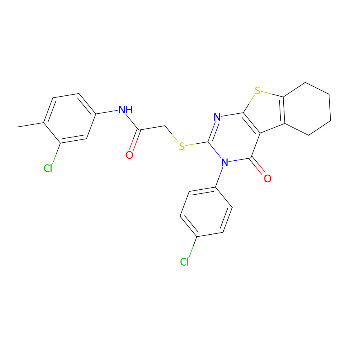 N-(3-Chloro-4-methylphenyl)-2-{[3-(4-chlorophenyl)-4-oxo-3,4,5,6,7,8-hexahydro[1]benzothieno[2,3-D]pyrimidin-2-YL]sulfanyl}acetamide molecular structure, CAS 578751-60-7