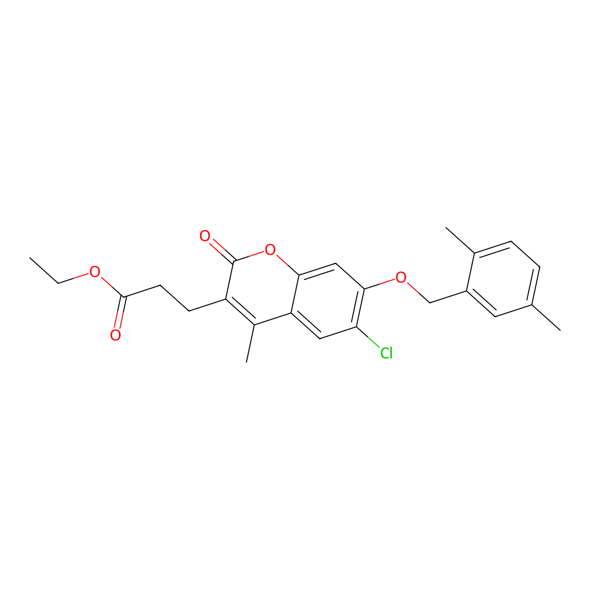 ethyl 3-{6-chloro-7-[(2,5-dimethylbenzyl)oxy]-4-methyl-2-oxo-2H-chromen-3-yl}propanoate molecular structure, CAS 578751-75-4