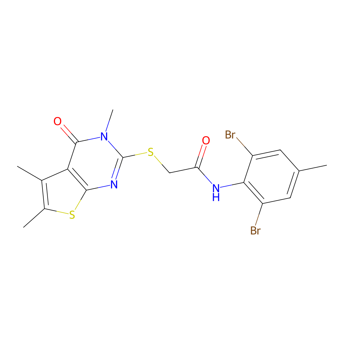 N-(2,6-dibromo-4-methylphenyl)-2-[(3,5,6-trimethyl-4-oxo-3,4-dihydrothieno[2,3-d]pyrimidin-2-yl)sulfanyl]acetamide molecular structure, CAS 578751-97-0