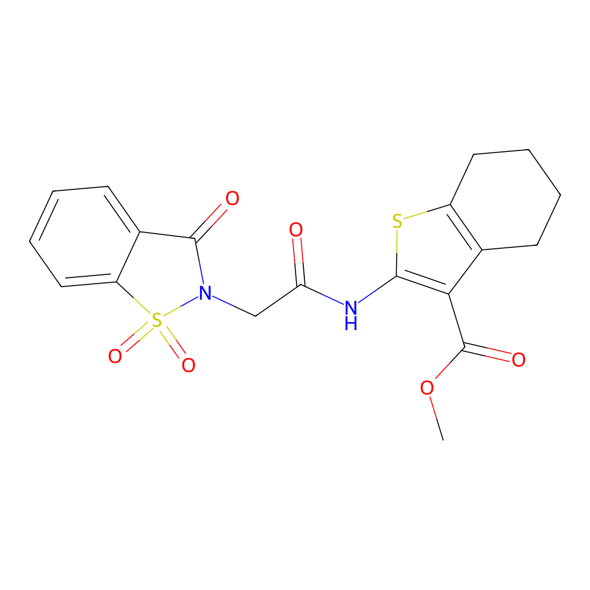 Methyl 2-[[2-(1,1,3-trioxo-1,2-benzothiazol-2-yl)acetyl]amino]-4,5,6,7-tetrahydro-1-benzothiophene-3-carboxylate molecular structure, CAS 578752-33-7