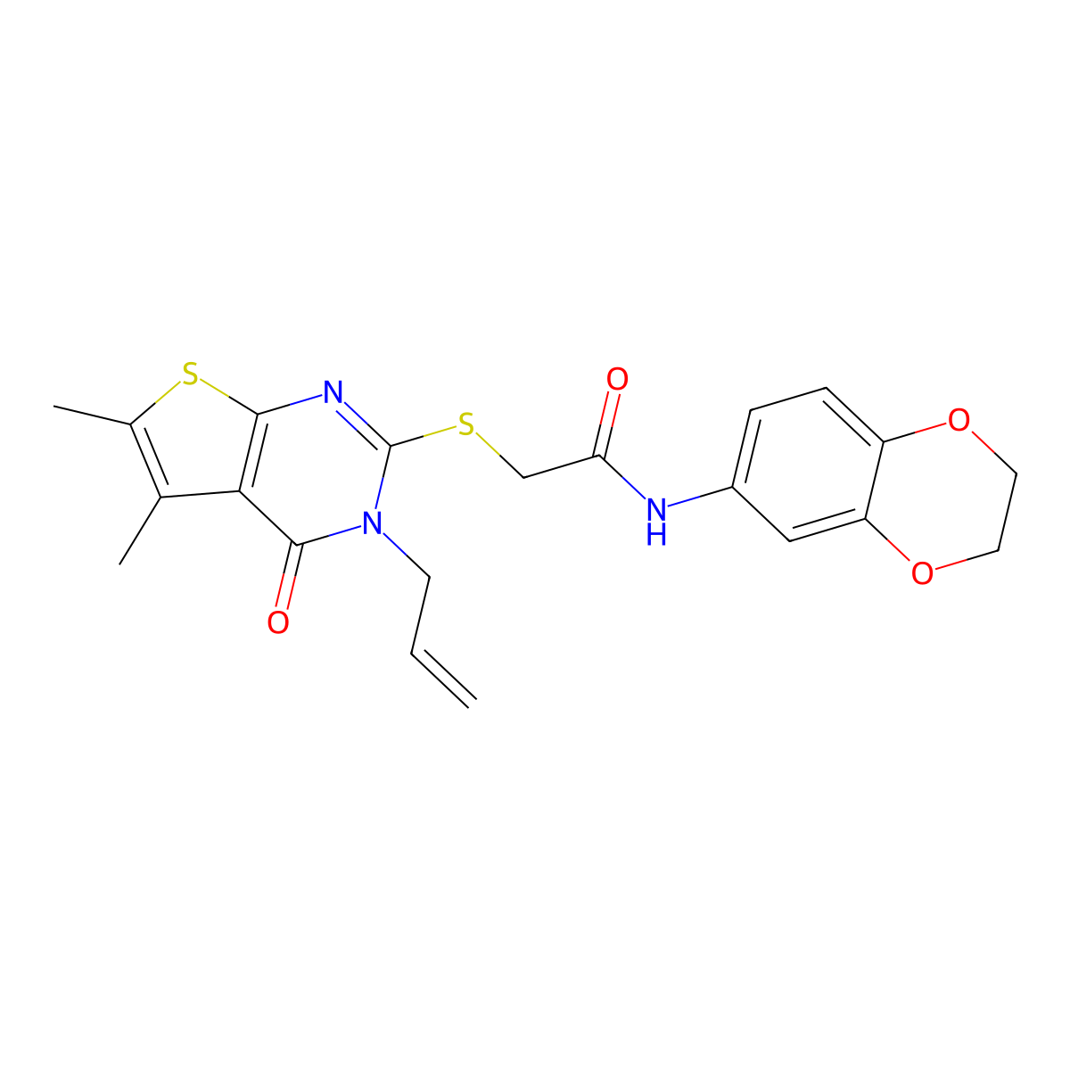 2-((3-allyl-5,6-dimethyl-4-oxo-3,4-dihydrothieno[2,3-d]pyrimidin-2-yl)thio)-N-(2,3-dihydrobenzo[b][1,4]dioxin-6-yl)acetamide molecular structure, CAS 578752-34-8