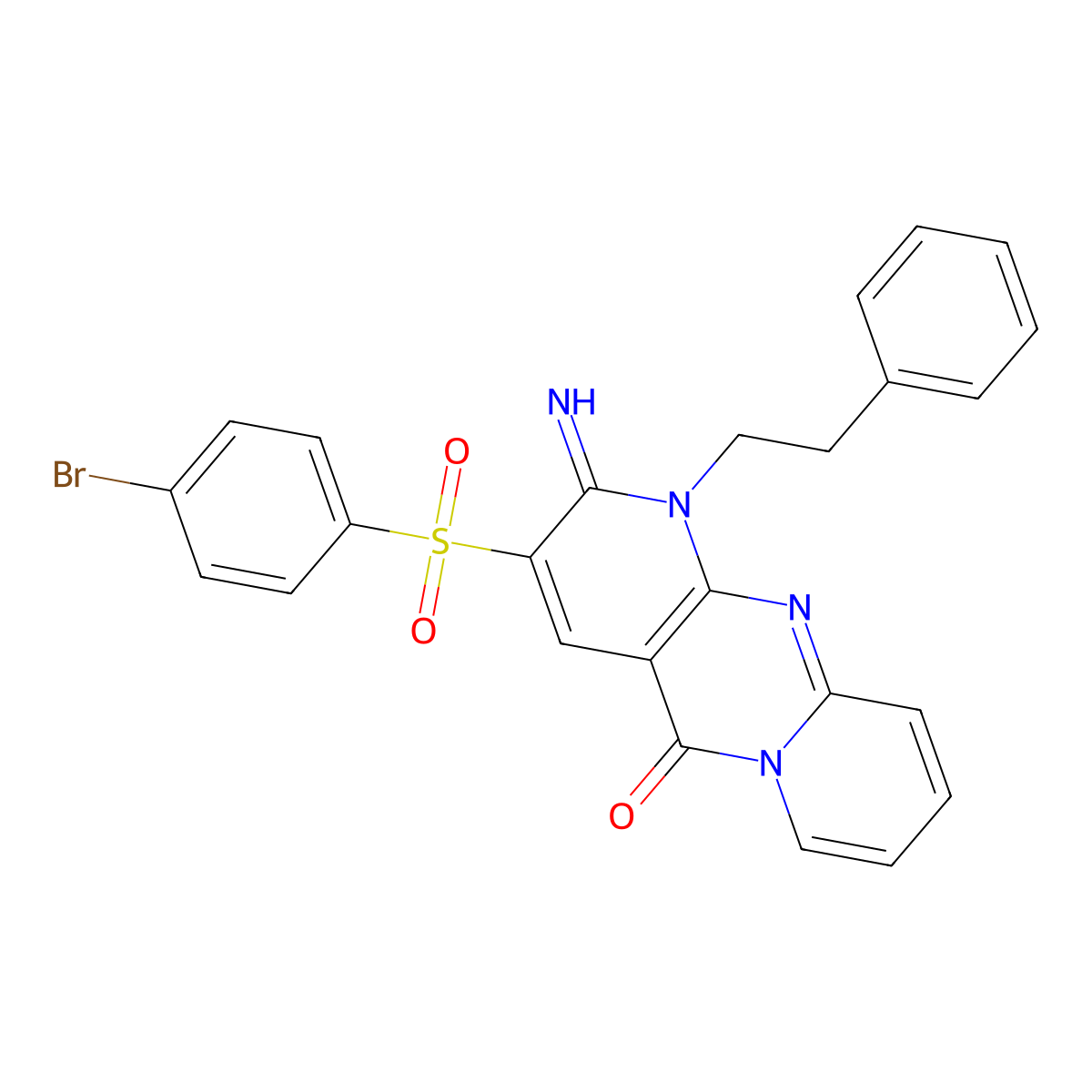 3-[(4-Bromophenyl)sulfonyl]-2-imino-1-(2-phenylethyl)-1,6-dihydropyridino[1,2-a]pyridino[2,3-d]pyrimidin-5-one molecular structure, CAS 578752-42-8