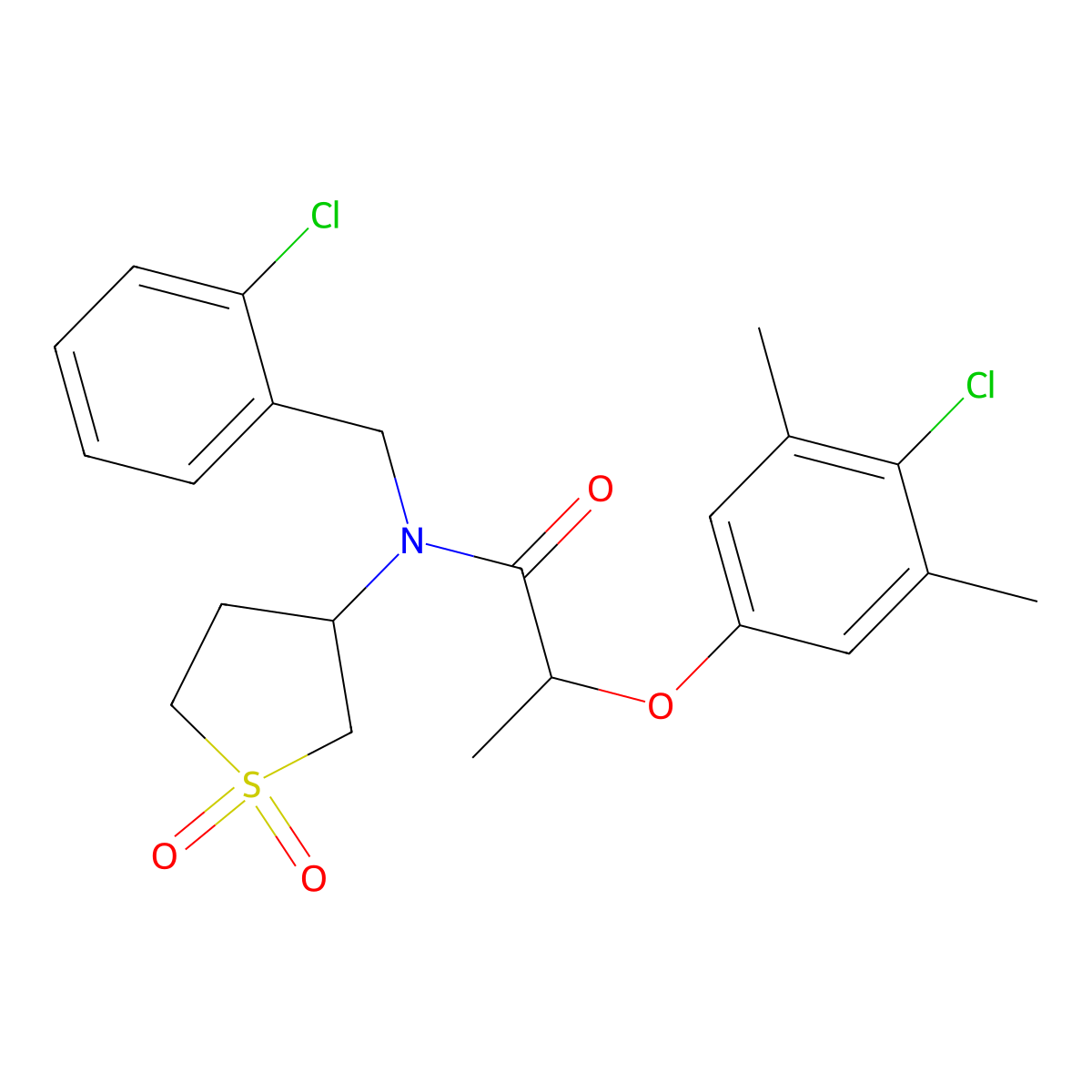 N-(2-chlorobenzyl)-2-(4-chloro-3,5-dimethylphenoxy)-N-(1,1-dioxidotetrahydrothiophen-3-yl)propanamide molecular structure, CAS 578752-49-5