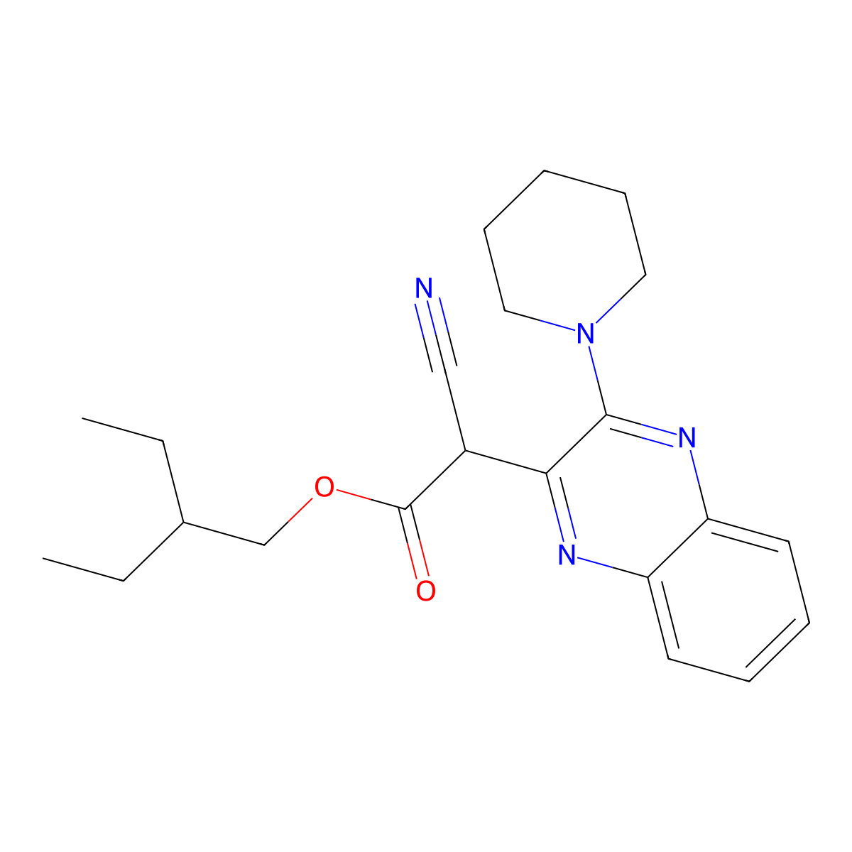 2-Ethylbutyl 2-cyano-2-(3-(piperidin-1-yl)quinoxalin-2-yl)acetate molecular structure, CAS 578752-65-5