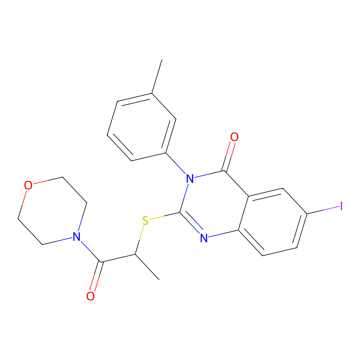 6-Iodo-3-(3-methylphenyl)-2-(1-morpholin-4-yl-1-oxopropan-2-yl)sulfanylquinazolin-4-one molecular structure, CAS 578752-75-7